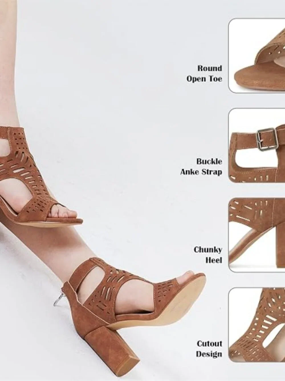 Heeled Sandals for Women Open Toe Chunky Heels for Women Bohemian Cutout Wedge S